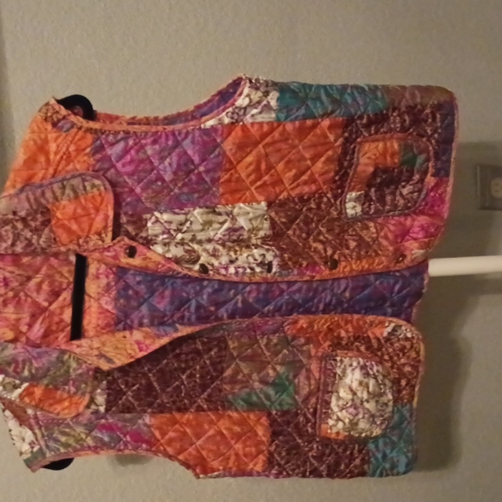 Natural quilted patchwork multicolor reversible vest Bohemian Gypsy Fairycore